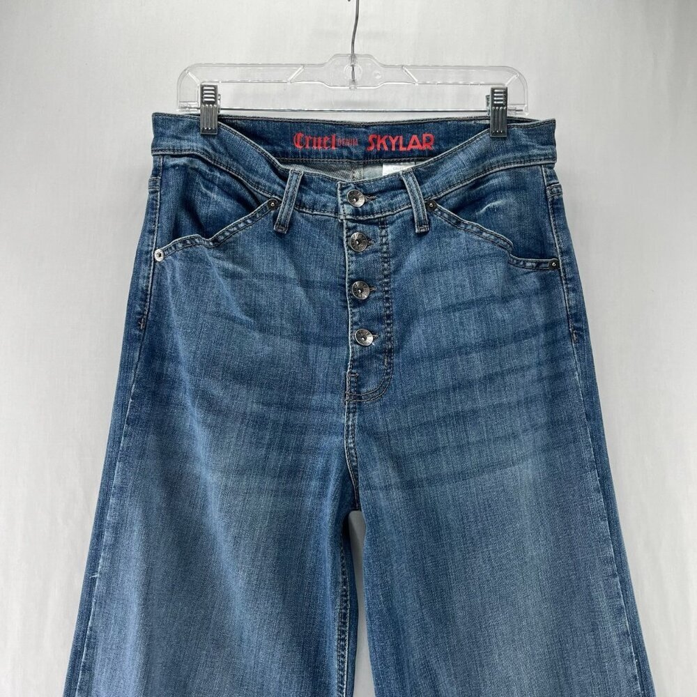 Cruel Denim Skylar Wide Leg Jeans Womens 31 High Rise Distressed Button Fly Blue - Picture 4 of 11